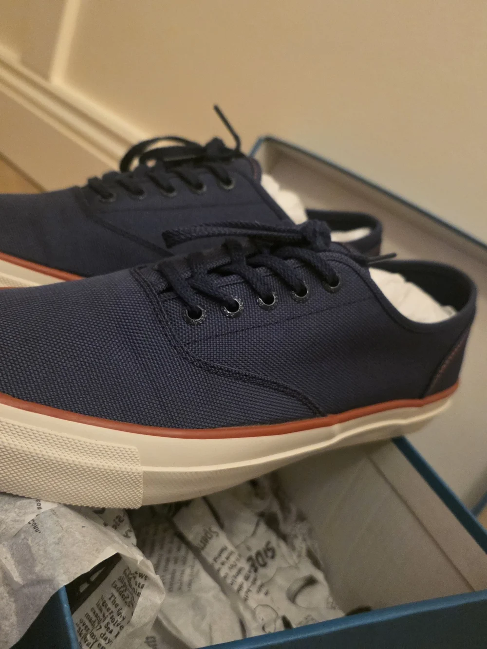 Men's Navy Canvas Boat Shoes - Casual Lace-Up- Size 11